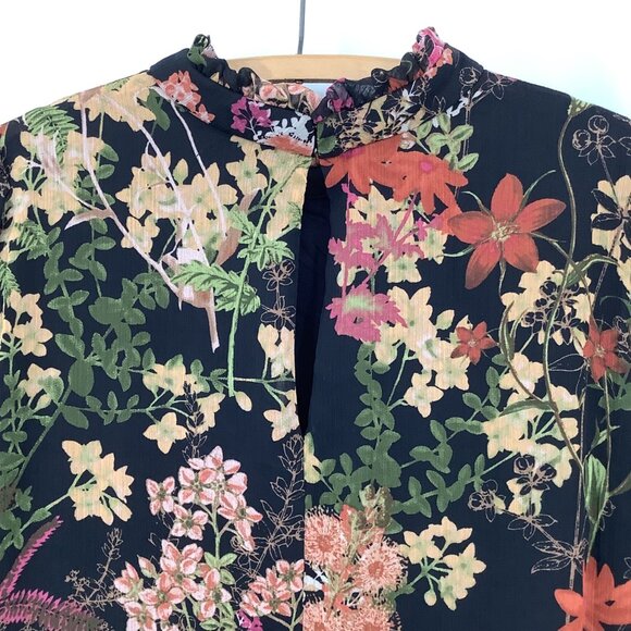 Melonie T High Ruffle Collar Dress Size 12 Black Floral Multicolor Whimsigoth - Picture 3 of 7